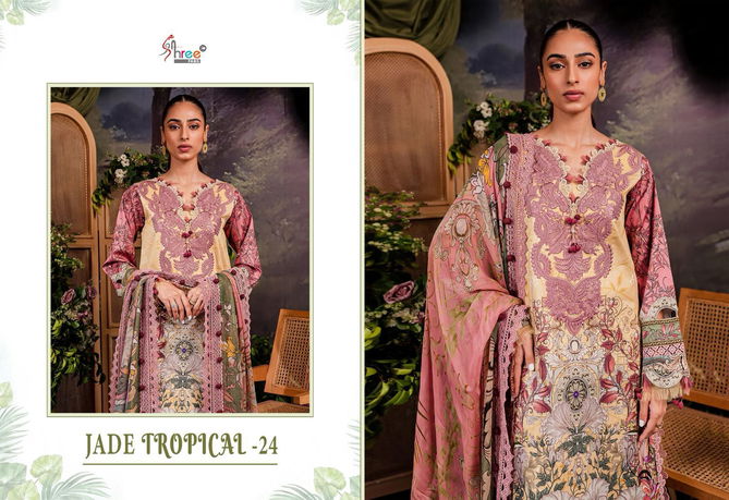 Jade Tropical 24 By Shree Embroidery Printed Cotton Pakistani Suits Wholesale Shop In Surat